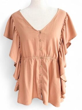 Cozy Co by Cozy Casual Boho Ruffle Sleeve Top Size Small